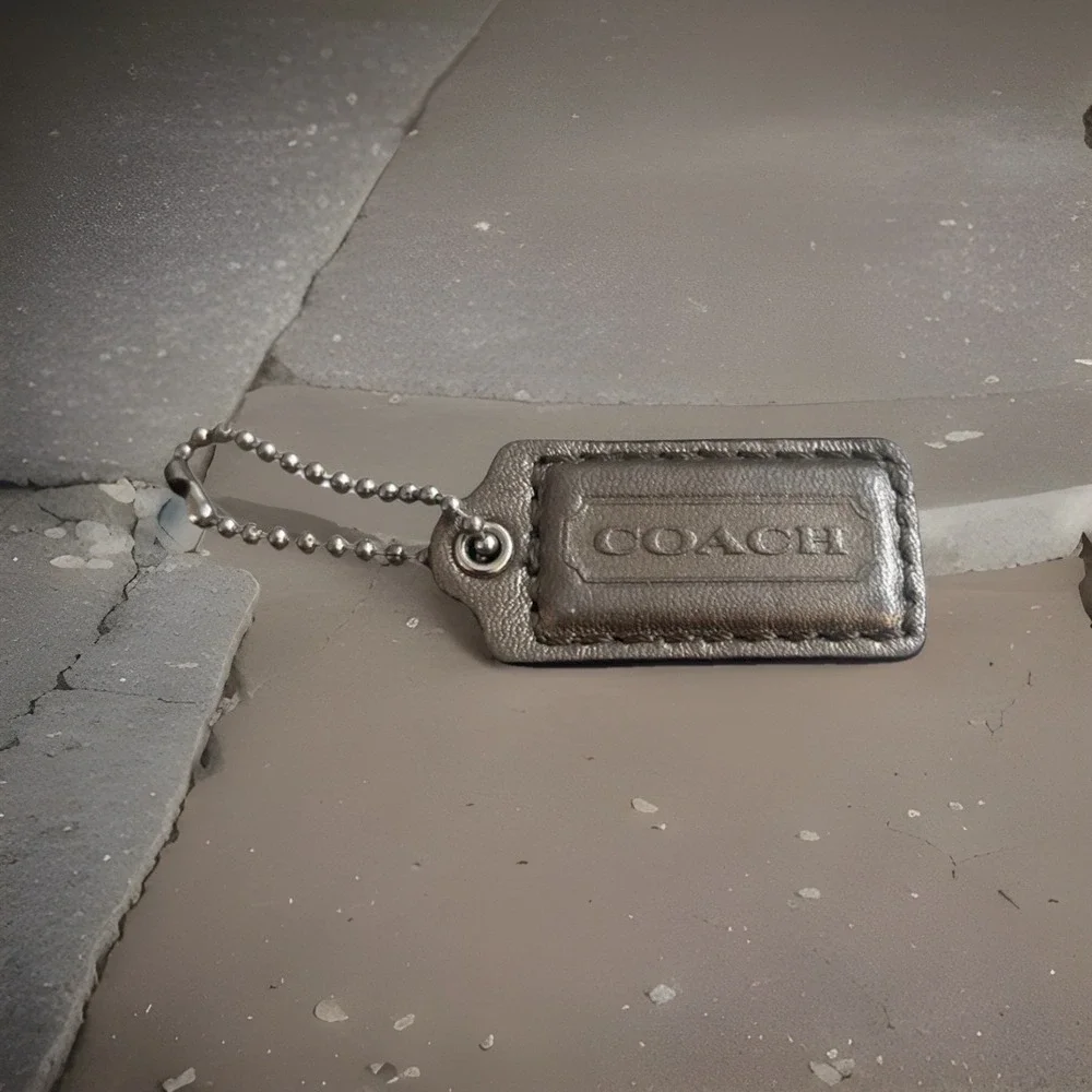 Coach Leather Fob Bag Charm Keychain Hang Tag Silver/Bronze